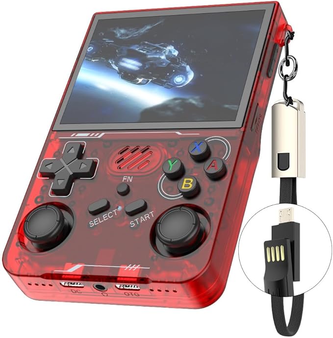 R36XX Retro Handheld Game Console with 64G 3.5 Inch IPS Screen Built-in 20000+ Classic Games Open Source Linux System Portable Pocket Video Player with 3200mah Battery (Translucent Red)