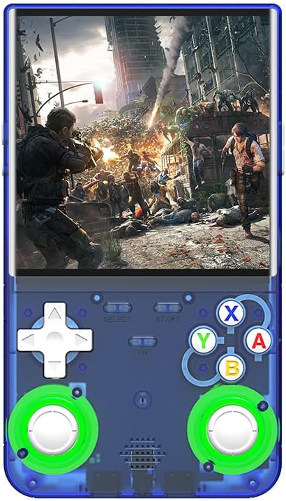 R36 Ultra Retro Handheld Game Console, with 64G Built-in 20000+ Games, 3000mAh Rechargeable, Support 20+ Simulators, Linux System, 4.0 Inch IPS Screen Portable Pocket Arcade (Transparent Blue)