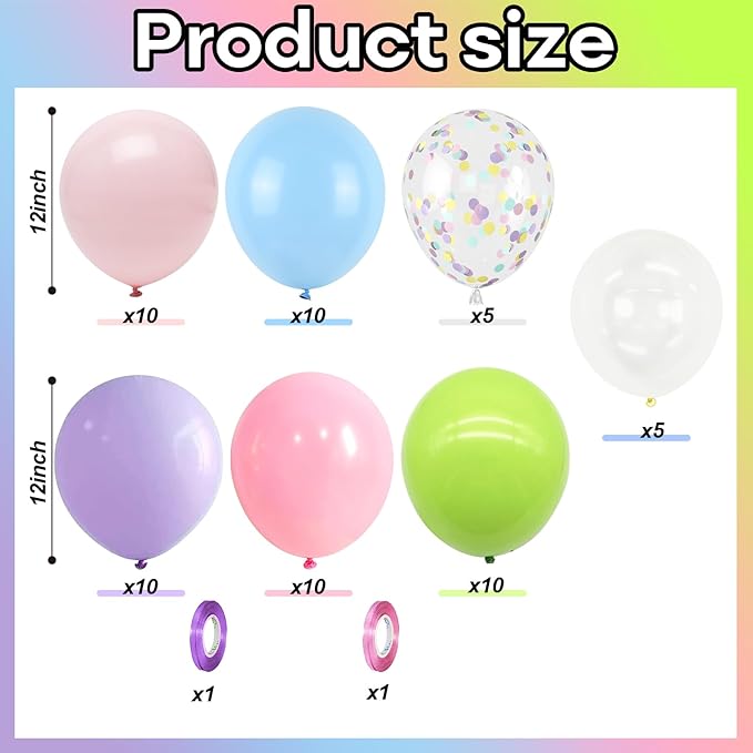 Pastel Balloons, 60PCS Macaron Pink Purple Blue Latex Balloon, Pastel Color Ice Cream Balloon for Kids Rainbow Party Baby Shower Wedding Unicorn Ice Cream Birthday Party Decorations Supplies