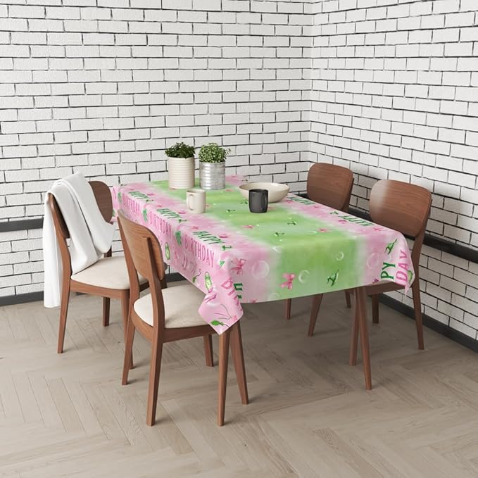 3pcs Pink and Green Bow Tablecloth, 54 x 108 inch Bow Party Supplies Decorations, Bow Disposable Table Cover for Wedding Engagement Bridal Birthday Decorations, Girls Birthday Party Supplies