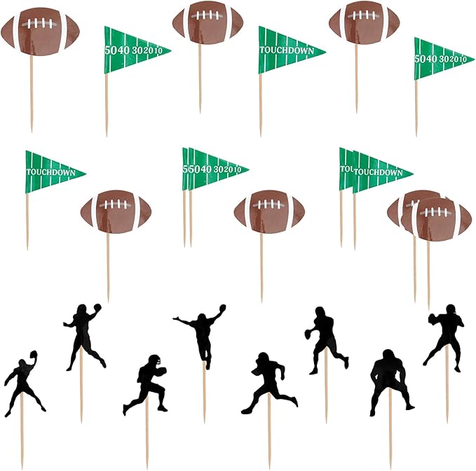 Football Cupcake Toppers, 24 PCS Foot Ball Touchdown Players Cupcake Toppers, Food Picks Toppers Cake Decorations for Football Party Decorations 2026 Sports Themed party Supplies