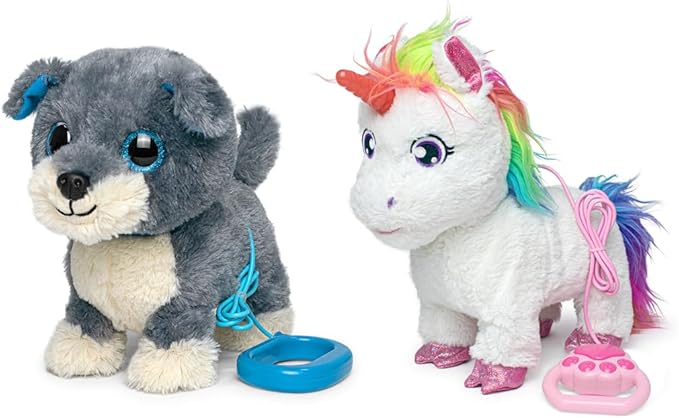 YH YUHUNG 2Pcs Walking and Barking Toy Dog + Unicorn Toy with Remote Control Leash Interactive Electronic Pets for Kids