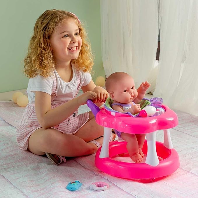 JC Toys Lots to Love Babies 14"" Doll and Walker | Wheeled Walker Gift Set and Accessories | Posable & Waterproof | Ages 2+" (16198), Pink