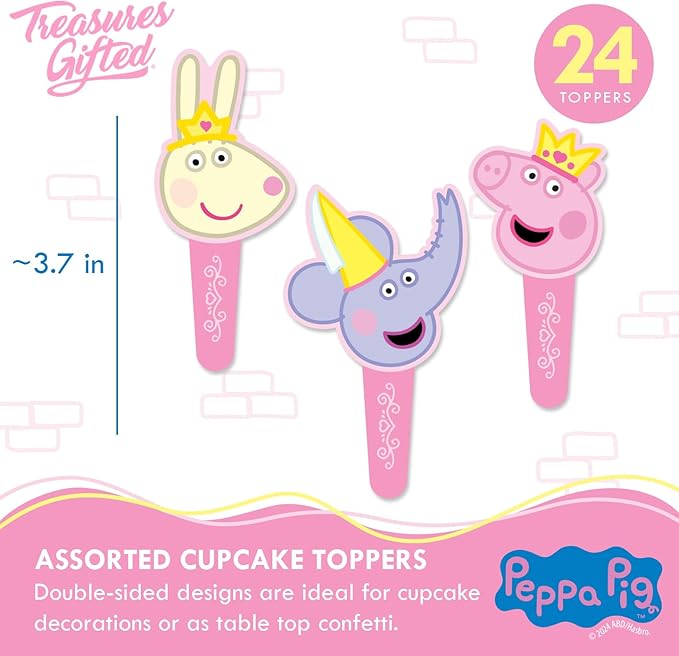 Treasures Gifted Officially Licensed Princess Peppa Pig Birthday Party Supplies - Peppa Pig Cake Toppers & Decorations - 1 Cake Topper & 24 Cupcake Toppers & Wrappers