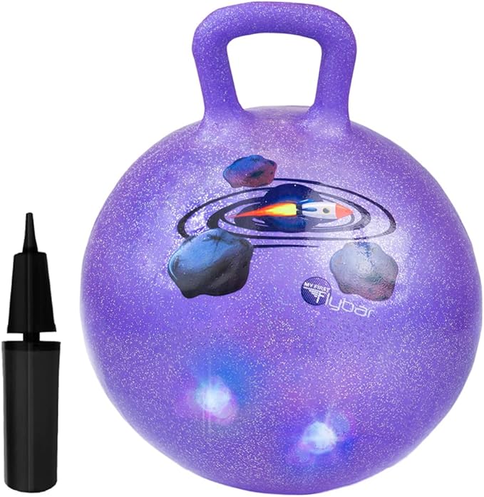 Flybar Hopper Ball for Kids, Inflatable Bouncy Ride-On Ball w/Handle for Indoor & Outdoor Active Play, Includes Pump, Jump Ball Toy for Boys & Girls, Supports Up to 165 lbs, Ages 3+, 18-Inch, Small