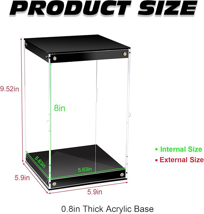 Clear Acrylic Display Case with LED Light for Trophy Collectibles，Assemble Cube Display Box Dust Proof Protection Showcase for Action Figures Toys 6" Lx6 Dx8 H