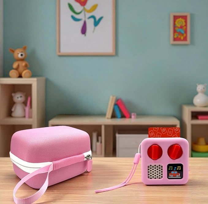 Hard Carrying Case and Silicone Cover for Yoto Mini, Protective Travel Carrier for Kids and Adventure Jacket with Card Pouch 3 in 1 Accessories Set for Yoto Mini Player, Pink