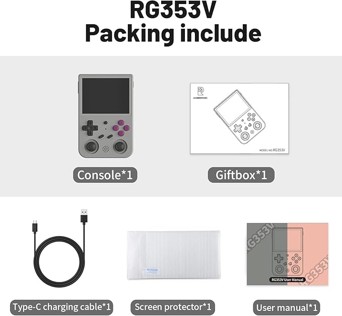 RG353V Handheld Game Console RG353V Video Games Console 3.5" IPS Screen Android 11 and Linux System RK3566 64bit Game Player Retro Gaming Console Bluetooth 4.2 and 5G WiFi White