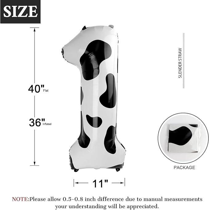 Cow Print Number Balloon Birthday Decorations, 40 inch Number balloon 0-9(Zero-Nine), Cow Balloon for Farm Birthday Party Supplies, Cow Themed birthday party Decorations (Number 1)