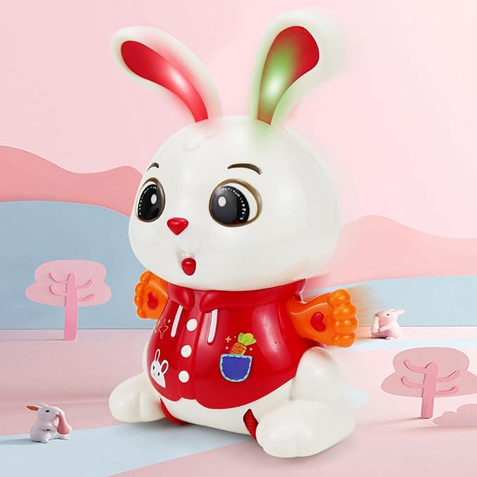 Alomejor Electric Dancing Toy, 360 Degree Rotating Dancing Bunny Pet Electronic Toy with Light and Music for Children