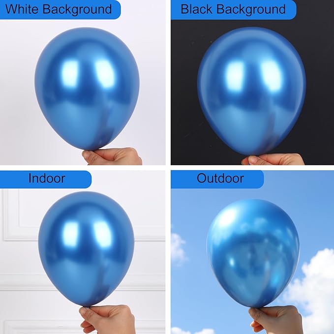 RUBFAC Metallic Blue Balloons 129pcs Different Sizes Pack of 18 12 10 5 Inch, Latex Chrome Blue Balloon Garland Arch Kit for Wedding Baby Shower Birthday Party Graduation Decorations