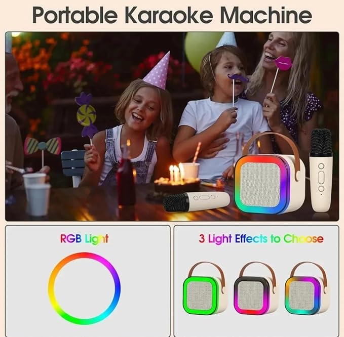 Portable Karaoke Set with 2 Wireless Microphones and Bluetooth Speaker, Karaoki Machine for Kids, Great Gift for Kids on Birthday, Christmas or Any Occasion, Perfect for Family Home Party (Beige)