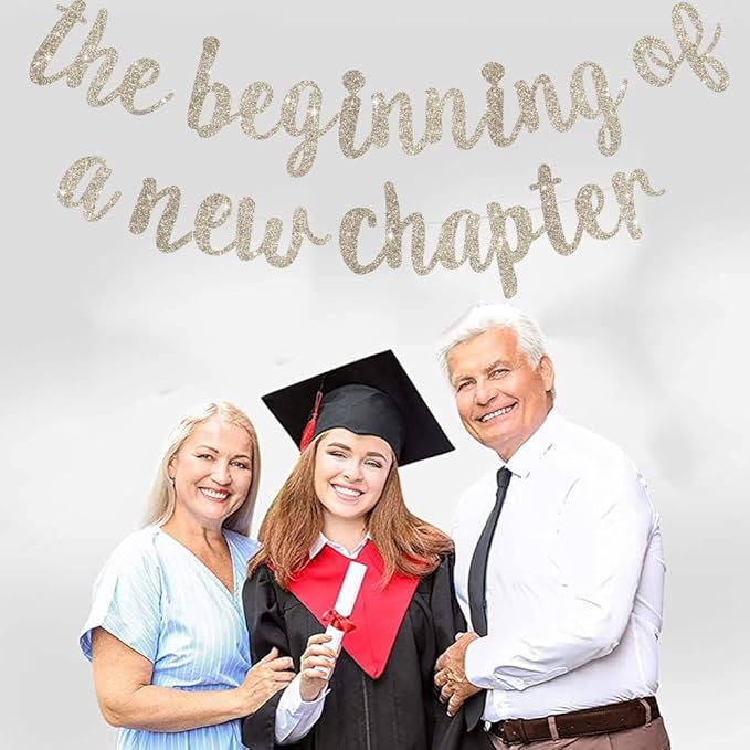 BEISHIDA Glitter Champagne The Beginning of A New Chapter Banner, Farewell party decorations,Graduation Sign 2026 Banner,Happy retirement Supplies,Going away party Sign Garland,Graduation banner