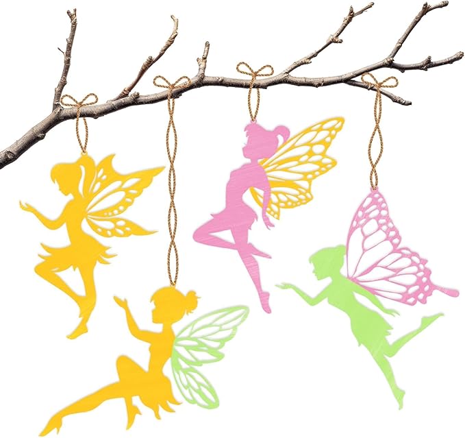 BOIKOKY 12 Pack Pre-Packaged Fairy Party Favors, Wooden Fairy Cutouts with Hanging Hole & Painting Kits for Girls, Magical DIY Crafts and Enchanted Party Decorations & Thank You Gifts for Guests