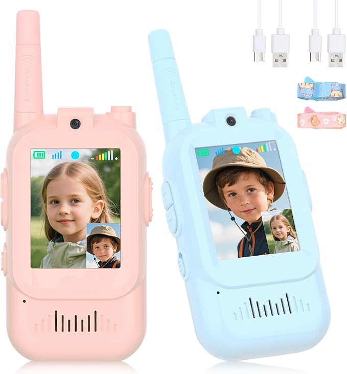 Video Walkie Talkies for Kids – Kids Walkie Talkies 2 Pack with HD Camera & Voice Changer, 1000 Feet Range, Birthday Toys Gifts for Indoor Play, Camping, Hiking, Travel, Boys Girls Age 3+ (Pink/Blue)