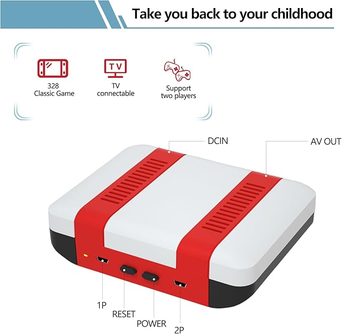 Classic Mini Retro Game Console - Built-in 328 Classic TV Games, Comes with 2 Controllers, AV Output, Plug and Play, Nostalgic Mini Arcade Electronic Toy, Boys and Girls Gifts