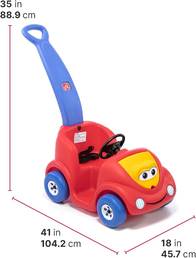 Step2 Push Around Buggy Kids Push Car, Ride On Car with Seat Belt and Horn, Toddlers Ages 18 Months - 3 Years Old, Max Weight 50 lbs., Easy Storage, Ideal Stroller Substitute, Red