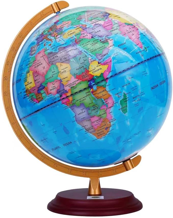 8-Inch LED Animal Constellation Globe for Kids, Education World Globe with Wood Base and Metal Meridian, Night Light Starry Sky & Daytime Map, STEM Learning Tools (Blue, 8 Inch)