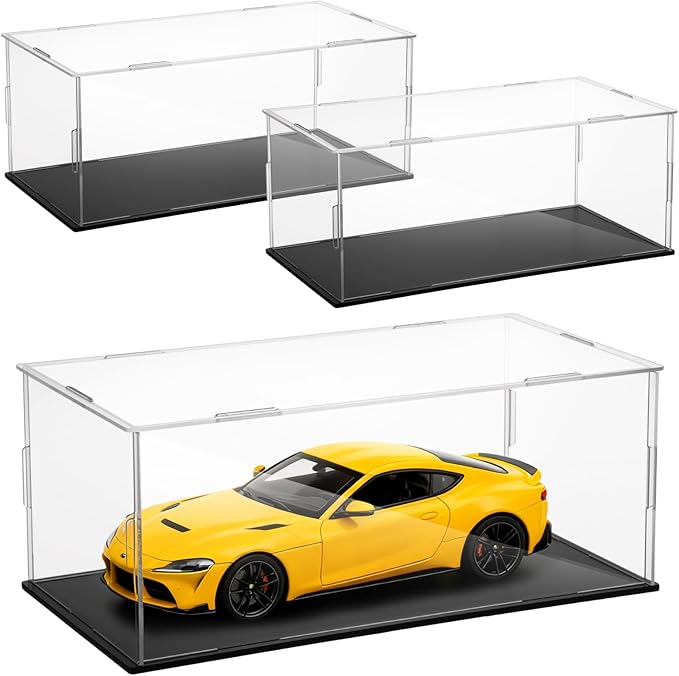 3 PCS Acrylic Model Car Display Case 1: 24 Scale Clear Display Boxes with Plastic Base Diecast Model Car Showcase & Storage Organizer for Vehicle Toy Collectibles Memorabilia