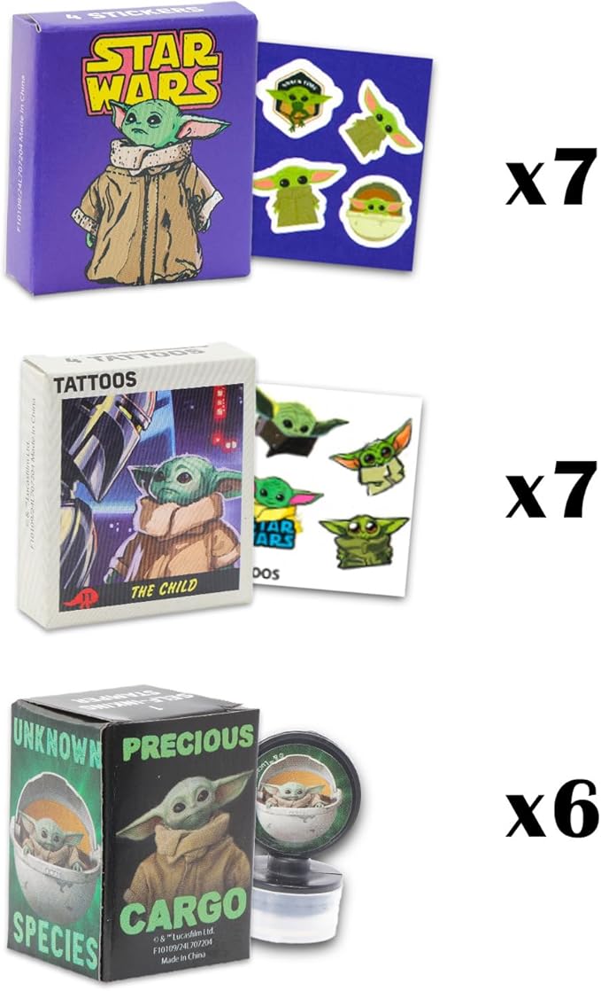 STAR WARS Baby Yoda Party Favors for 20 Guests Bundle ~ 20 Pieces Mandalorian Favor Boxes with Stickers, Tattoos, and Stampers for Kids Birthday Party Party Supplies and Decorations