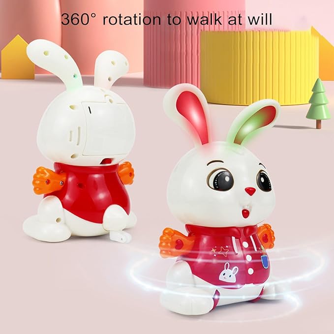 Alomejor Electric Dancing Toy, 360 Degree Rotating Dancing Bunny Pet Electronic Toy with Light and Music for Children
