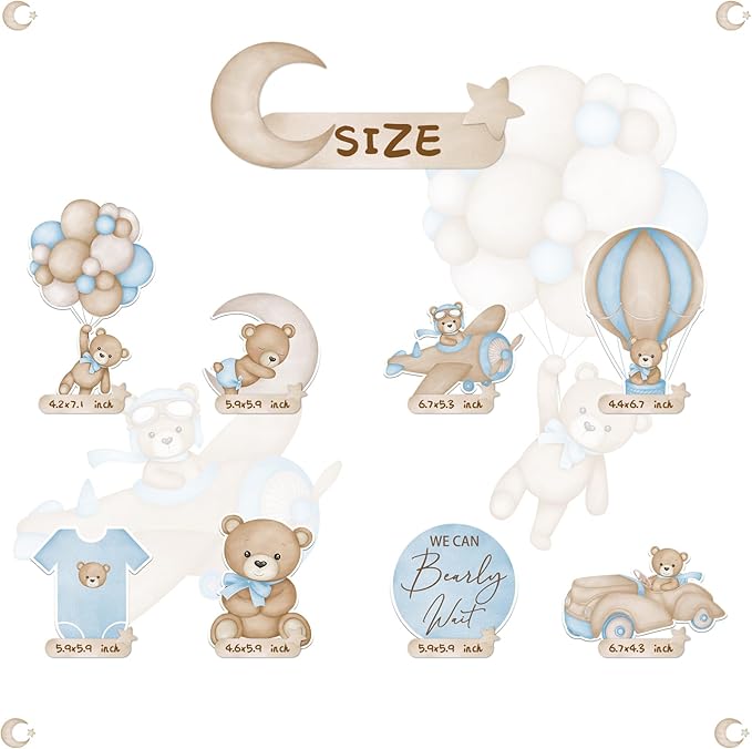 16Pcs We Can Bearly Wait Centerpieces for Baby Shower Decorations Blue Bear Baby Shower for Boys Birthday Party Supplies