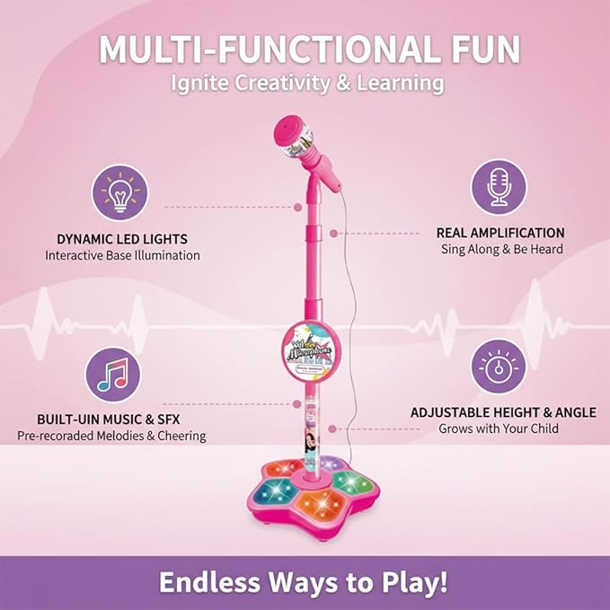 The All-in-One Microphone Toy, 2026 New Kids Karaoke Machine Toys with Adjustable Stand, Colorful Lights, and Echo Effect, for Boys and Girls Christmas Birthday (2PCS A)