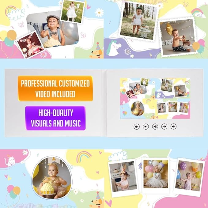 Babies Personalized Birthday Video Greeting Card – Upload Photos for Animated Slideshow – Precious Gift for Little Ones – 7-Inch Digital Display, 256MB Memory, Rechargeable Battery, Easy USB Setup