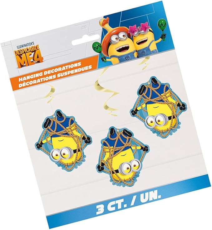 Despicable Me Hanging Swirl Decorations, 26" (Pack of 3) - Eye-Catching Yellow & Blue Design, Perfect for Indoor & Outdoor Use