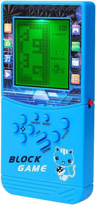 CZT Green Light Large Screen Retro Brick Game Console Built-in Classic Nostalgic Puzzle 999 in 1 Block Game Room/Outdoor/Travel Good Partner Children/Student Gifts (Blue)