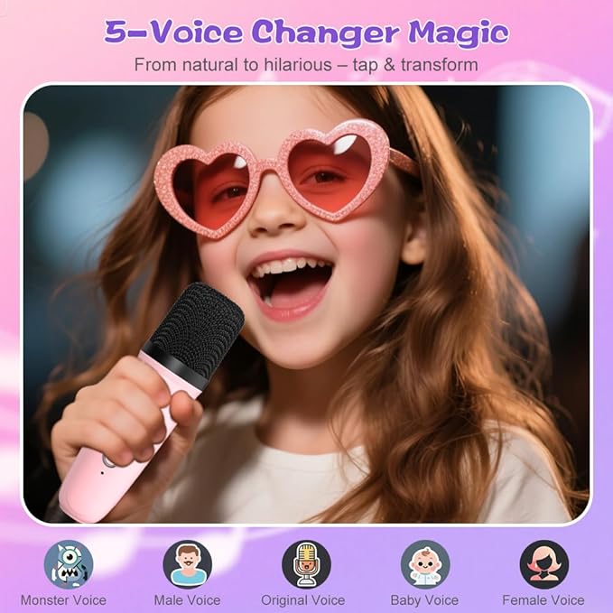 Mini Karaoke Machine for Kids: 2026 TOP Toy Gift Idea Karaoke Speaker for Girls Boys Ages 3-12+, Portable Singing Player with 2 Wireless Mics for Birthday Christmas, Car Ride Family Home Party Singing