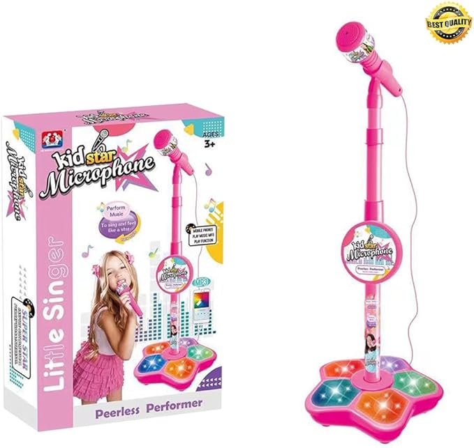 2026 New Kids Star Microphone with Stand - Portable Karaoke Machine Toy with Built-in Music, Colorful Lights & Echo Effects, Adjustable Height for Singing, Music Play