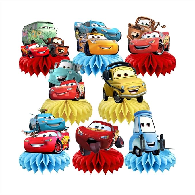 8Pcs Mcqueen Cars Table Centerpieces Birthday Party Supplies Double Side Table Decorations for Kids Party Decorations