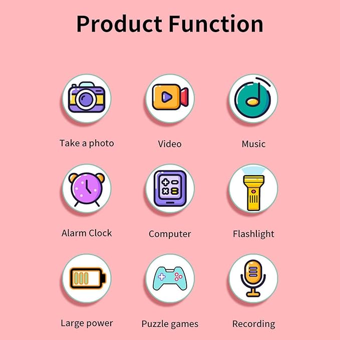Kids Camera Digital Camera for 3-8 Year Old Girls Boys, 1080P Music Player Puzzle Games Children Phone with Selfie Camera (Pink)