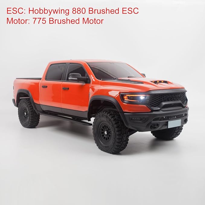 Traction Hobby 1/8 RC Off Road Car Radio Control Pickup Truck Axle Locks 2Speed Gearbox Metal Gears HoBBywing Esc No Sounds Hobby Grade Model for Ages 14+(Orange)
