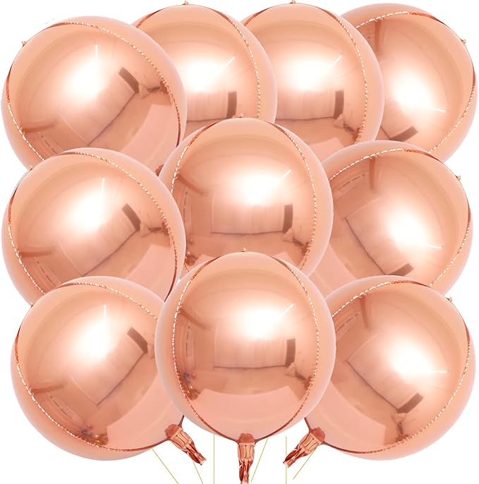 KALOR 10 Pcs 22 Inch Rose Gold Mylar Balloons, Large 4D Giant Round Foil Balloon Big Mirror Metallic Balloons for Birthday Party Baby Shower Gender Reveal Supplies