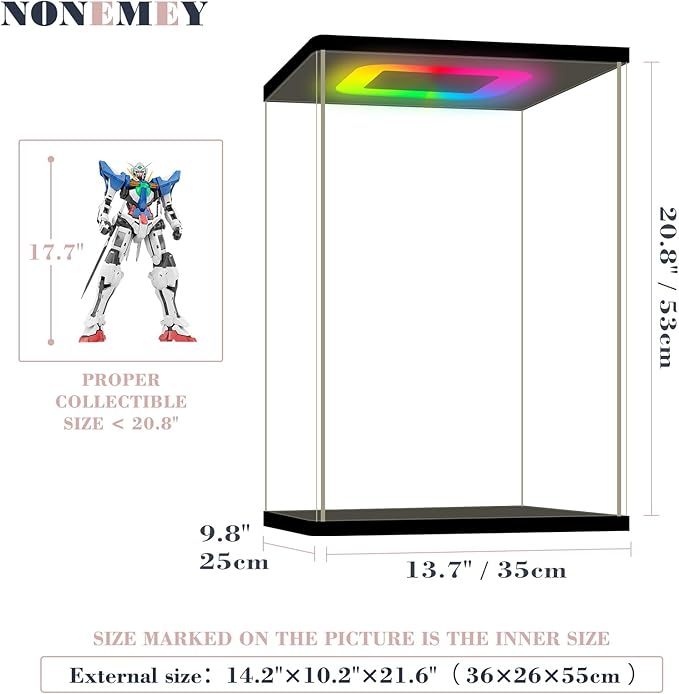 NONEMEY Clear Acrylic Display Case with RGB LED Light for Lego 75328, Dustproof Model Showcase Organizer Box, Display Case for Collectibles Bearbrick (13.7x9.8x20.8 inch, 35x25x53cm)