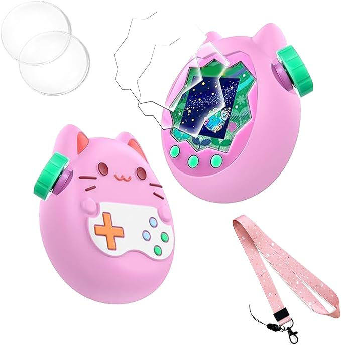 Silicone Cover for Tamagotchi Paradise,Silicone Cover Case for Tamagotchi Paradise Interactive Virtual Pet with Lanyard Screen Protector Button Film for Girl boy