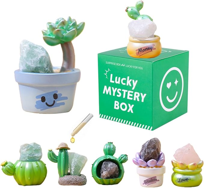 Surprise Box Figures Diamond Crystal Plant Theme, Mystery Bag Random Design Action Figures Figurine Collectible Home Desk Car Decoration, Birthday Christmas New Year Gift, Single Box-1 Box