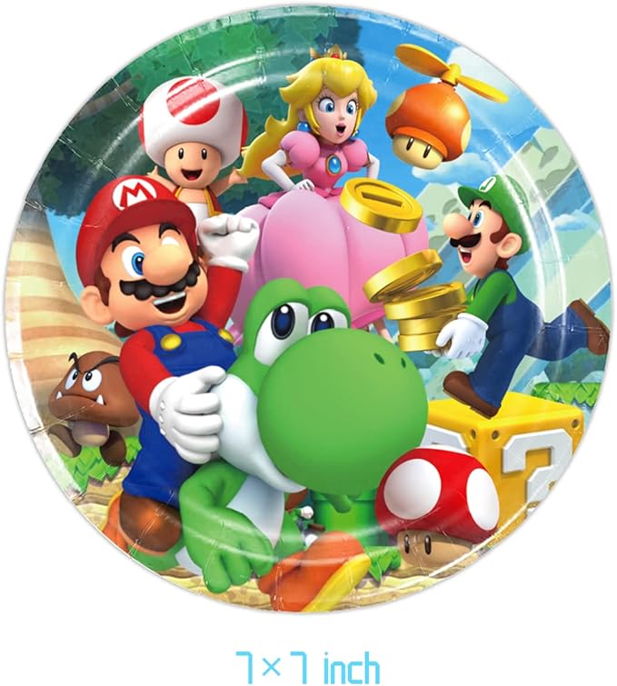 Mario Party Supplies 41Pack include 20 plates, 20 napkins 1 tablecloth for Mario birthday party decoration