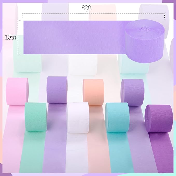 Streamers Party Decorations, 8 Rolls Crepe Paper with Purple, Blue, Mint and White Party Streamers for Mermaid Birthday, Winter Party Decorations, Baby Bride Shower,Wedding