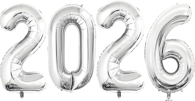 Huge 2026 New Year Balloons 40 Inch 2026 Silver Mylar Foil Helium Number Balloons Christmas New Year Eve Graduation Party Decorations Supplies