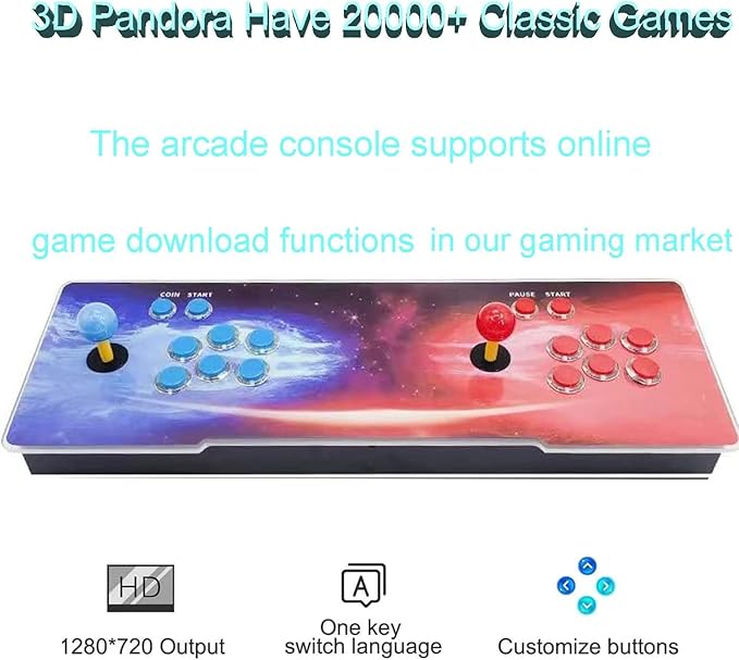 【36800 Games in 1】 Download Function 3D Pandora's Box, 3D Arcade Game Console Support Download Add Extra Games, 3D, 1280x720 Full HD, Search/ Save/Pause Game, 4 Players Online