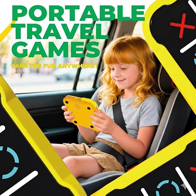 5-in-1 Electronic Tic-Tac-Toe Game, Handheld Electric Puzzle Game with Silent Mode, Portable Strategy Set for Kids & Adults,Travel Games, Birthday Gifts.（Orange）