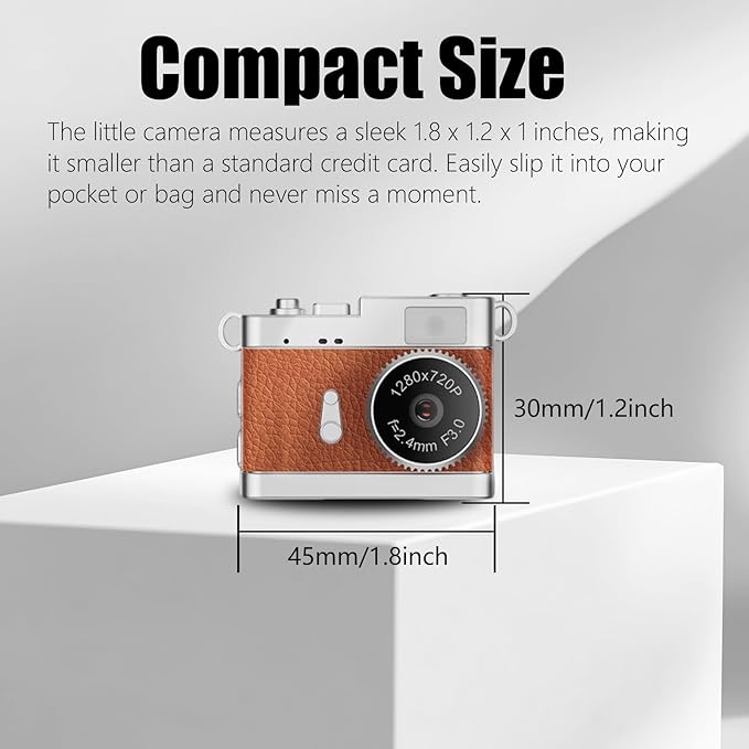 KOOMTOOM Keychain Camera,720P HD Mini Retro Camera,Tiny Digital Photocamera with 32GB SD Card,0.96'' Pocket Video Recorder Gift for Kids Students,Suprise Box Included(K142 - Red Brown)