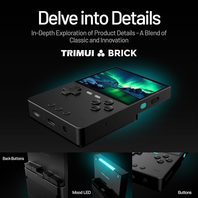 𝗧𝗿𝗶𝗺𝘂𝗶 Brick Handheld Game Console 3.2-Inches 1024x768 IPS Screen Built-in 64G TF Card Video Gaming Consoles 3000mAh Lithium Battery Supports Multiple Simulators Casual Game Console-White