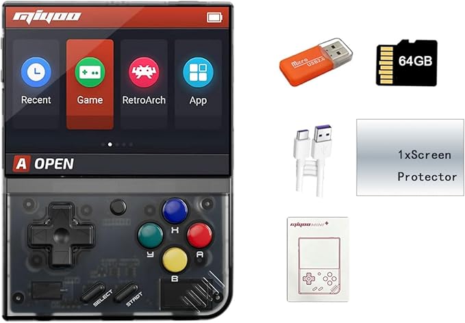 Miyoo Mini Plus Handheld Game Console 3.5 inch Classic System Retro Video Games Consoles Portable Rechargeable Hand Held 64G with Case Black