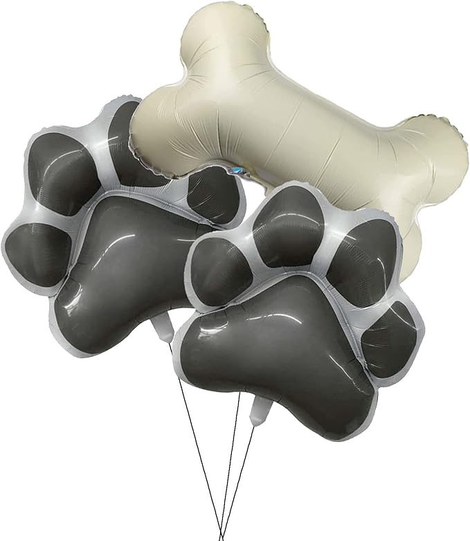 Dog Party Balloons Decorations, 2Pcs Grey Dog Paw Shaped Foil Balloons 1Pcs Bone Shaped Foil Balloons for Pets Party Kids Birthday Baby Shower Decorations