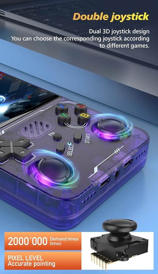 R36XX Retro Handheld Game Console with 128G 3.5 Inch IPS Screen Built-in 30000+ Classic Games Open Source Linux System Portable Pocket Video Player with 3200mah Battery (Translucent Purple)