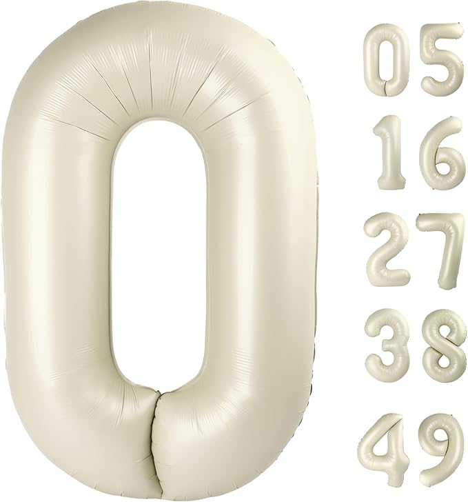 Cream White 0 Number Balloon 40 Inch, 0 Decorations for 10 20 30 40 50 60 70 80 90 100Birthday, Foil Giant Birthday Graduations Anniversary Party Balloons